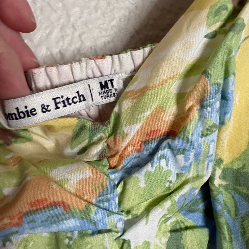 Abercrombie and Fitch Sweetheart Babydoll Maxi Dress Beach Lemon Print NWT